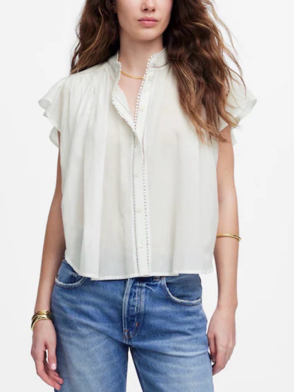 Madewell Shirred Lace-Trim top NWT white XS
